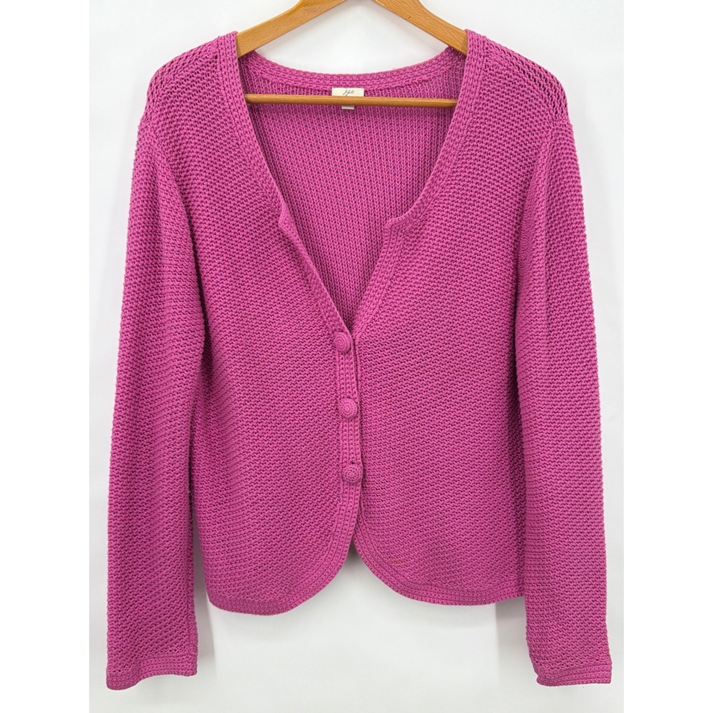 Vtg Y2K J. Jill Pink Cotton Chunky V-Neck Cardigan Large Sweater Knit Buttons